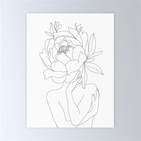 Minimal Line Art Woman Flower Head Mini Art Print By Nadja Without