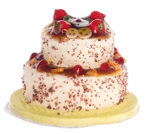 dollhouse miniature fancy 2 tier cake with fruit food drink miniatures dollhouse