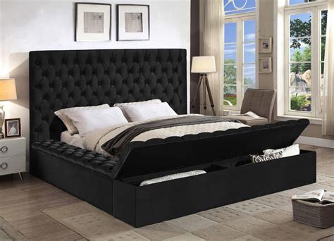 Meri Blissblack Q Beds King Size Tufted Bed Velvet Tufted Bed Black Velvet Bed King Size