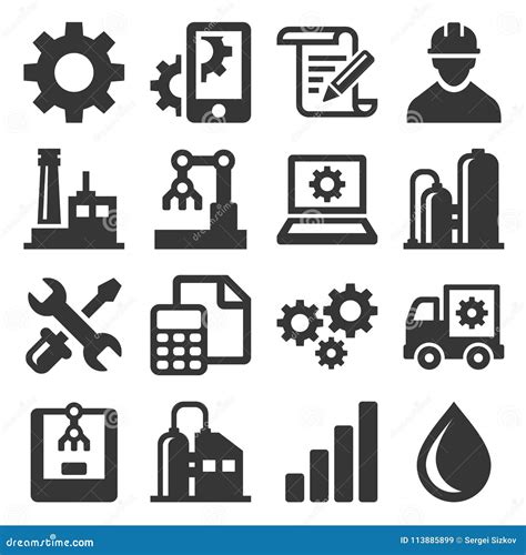 Manufacturing And Engineering Icons Set Vector Stock Vector