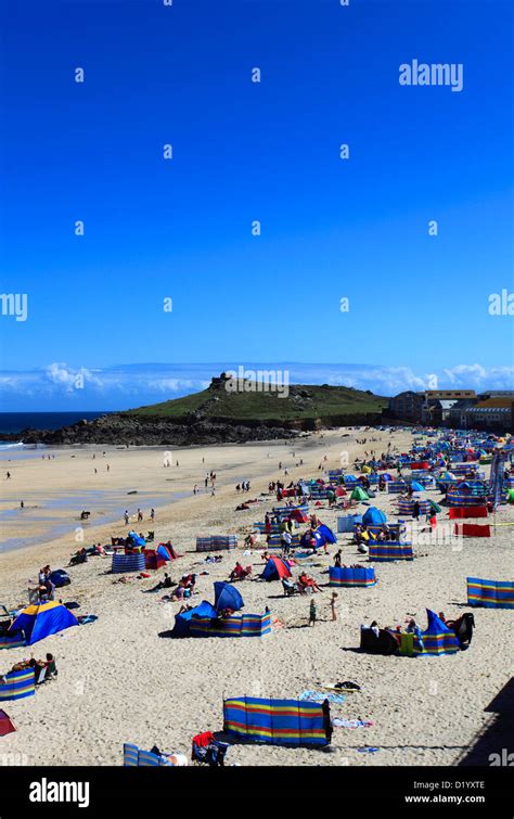Summer Porthmeor Surfing Beach St Ives Town Cornwall County England