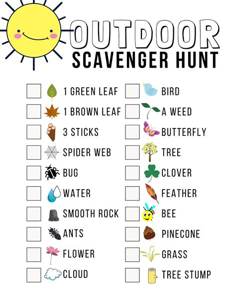 Scavenger Hunt Game Outdoor Camping Scavenger Hunt For Kids Nature