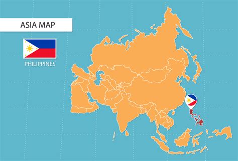 Philippines Map In Asia Icons Showing Philippines Location And Flags