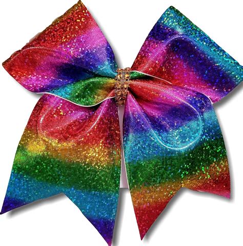 Amazon Com Cheer Bows Rainbow Glitz Sparkly Holographic Bling Hair Bow