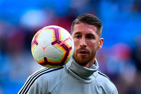 Real Madrids Spanish Defender Sergio Ramos Eyes The Ball Before The