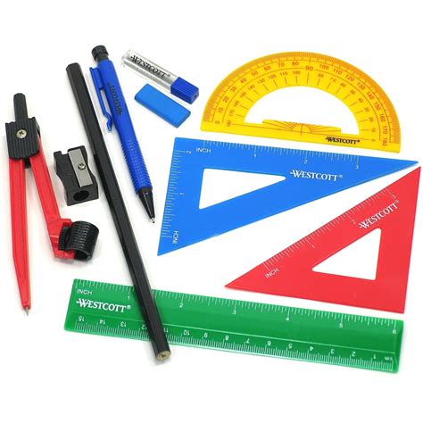Westcott Ten Piece Math Ruler Tool Kit Assorted Colors