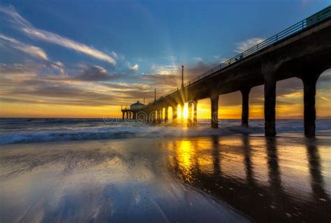 Stunning Sunset At Manhattan Beach Pier Stock Photo Image Of