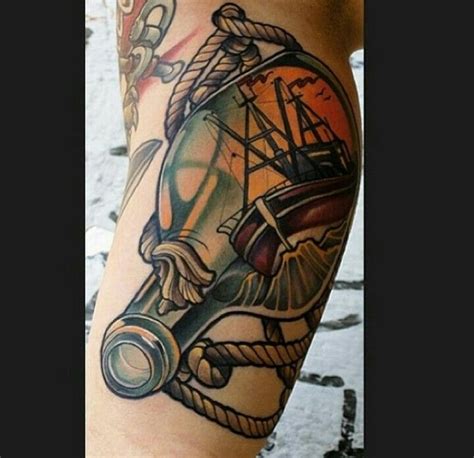 Explore puzzling maritime art ink ideas encased in glass. Ship in a bottle tattoo | Tattoo ideas | Pinterest