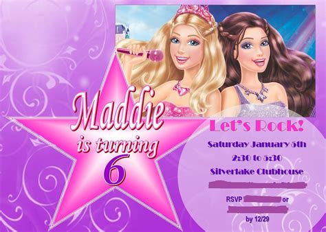 Barbie Princess And The Popstar Invitation Created In Ms Publisher Barbie Birthday Party