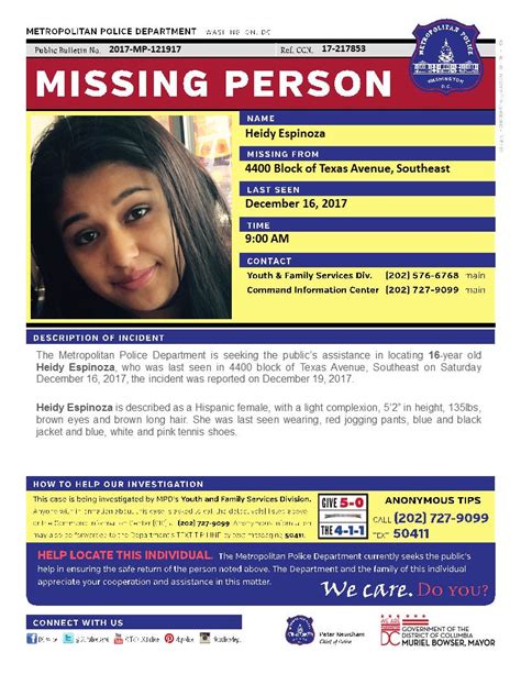 dc police department on twitter missingperson heidy espinoza 16 last seen 12 16 in the 4400