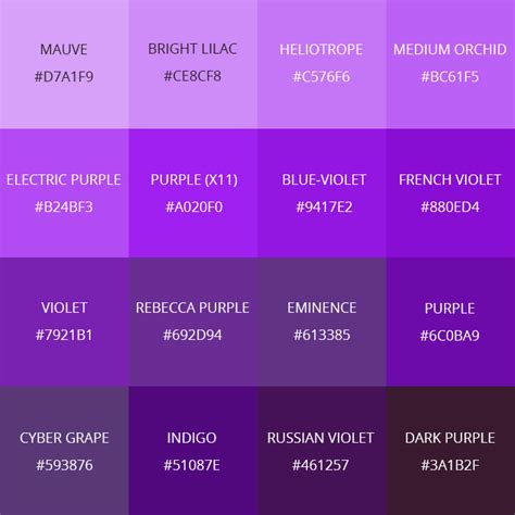 99 Shades Of Purple Color With Names HEX RGB CMYK 2023 Colors