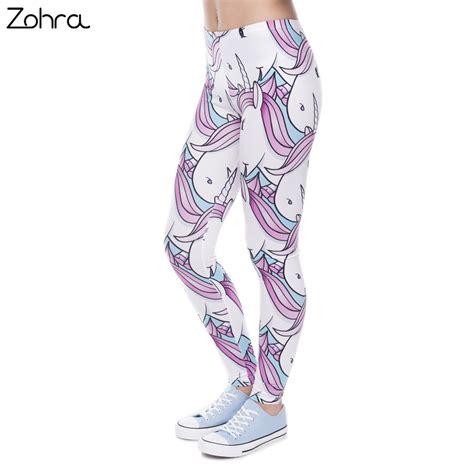 Zohra New Fashion Women Leggings Digital Printed Trousers Pink White Unicorn Legging Slim High