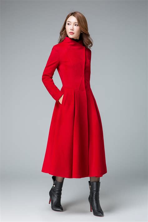 Coats For Women Red Winter Coat Asymmetrical Coat Pleated Etsy
