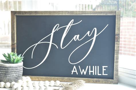 Black And White Stay Awhile Framed Farmhouse Wood Sign Rustic Decor
