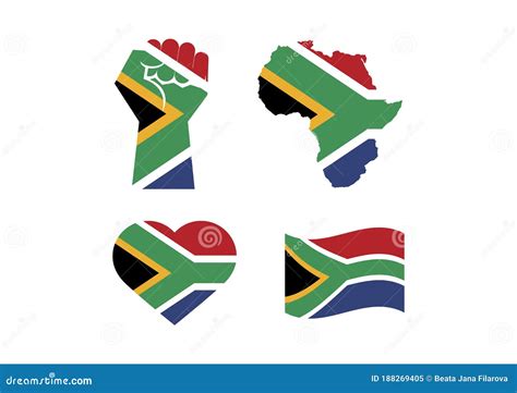 South African Flag In Various Shape Icon Set Vector Stock Vector