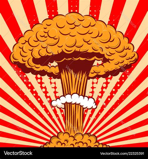 Nuclear Explosion In Cartoon Style On Comic Vector Image