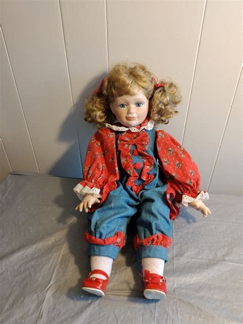 1993 W Tung Porcelain Doll Blonde Hair Blue Eyes Shelf Sitting Doll Etsy