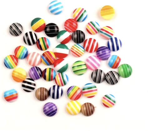 Striped Rainbow Resin Round Flat Back Cabochons Colourful