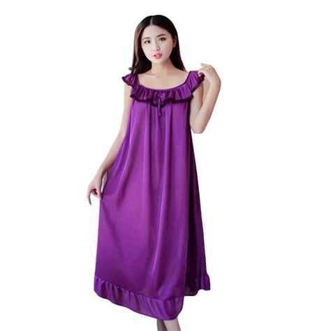 Fashion Faux Silk Ruffle Night Dress Nightgown Women Loose Mid Calf Sleepwear Buy From 10 On