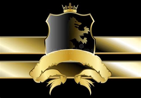Golden Luxury Heraldic Shield Wolf Crest Illustration 2 Stock