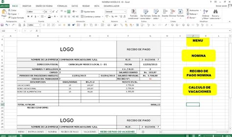 Control De Nomina Con Recibo De Pagoen Excel Bs 800000 En Mercado