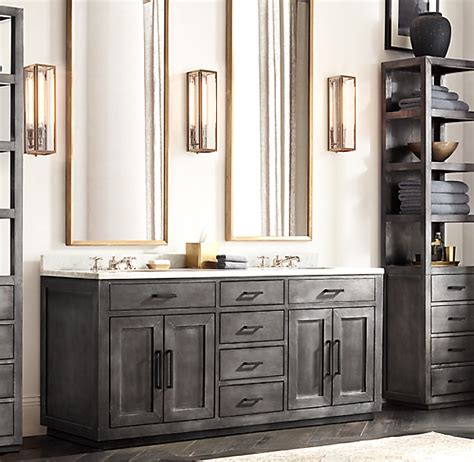 Many people head to their bathroom vanity before starting the day. La Salle Metal-Wrapped Double Vanity