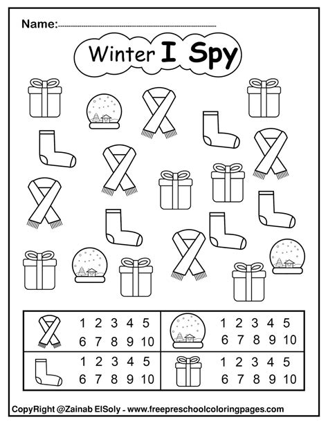 Set Of Winter I Spy Coloring Pages Game Easy Level