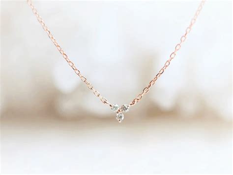 14k Solid Gold Dainty 3 Real Diamond Necklace With Adjustable Etsy