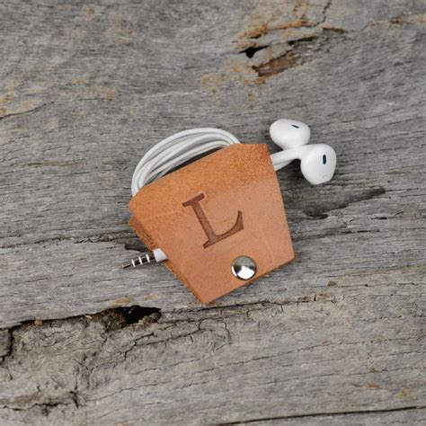 Etsy Personalized Sale Leather Earbud Holder Cord Cable Earbud