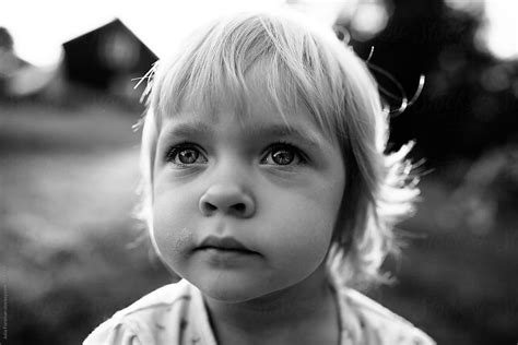 Natural Black And White Portrait Of A Cute Toddler Girl Del