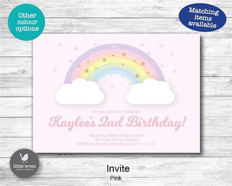 Rainbow Party Invitation Invite Design Pastel Rainbow Blue Sky 1st 2nd