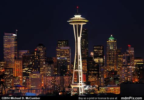 Lit Up Seattle Space Needle With Citys Skyline At Night Picture