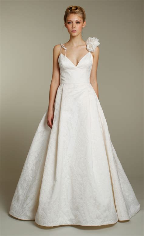 Classic Ivory Fall A Line Spaghetti Strap Wedding Dress With Floral