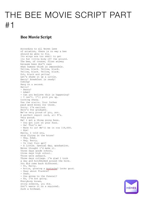 The Bee Movie Script Part 1 Xxmlgchocolatexx Memes