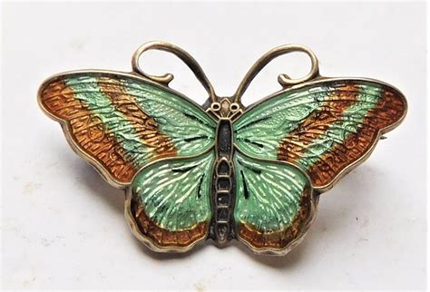 No Resv Norwegian Silver And Enamel Butterfly Brooch Hans Myhre Norway