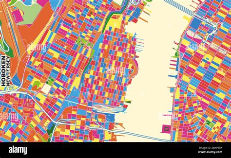 Colorful Vector Map Of Hoboken New Jersey Usa Art Map Template For