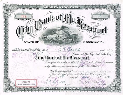 Chart pattern stock image image of bank background 67746487. Usa City Bank Of Mckeesport Stock Certificate 1920 ...