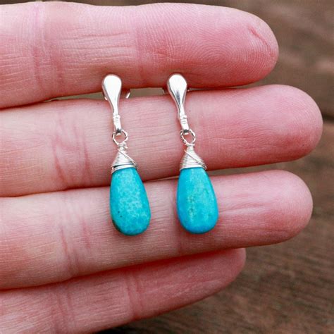 Natural Arizona Turquoise Earrings Sterling Silver Etsy Israel