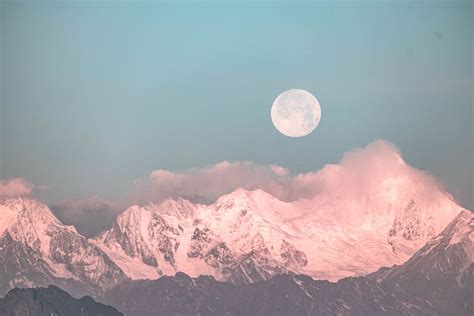 Hd Wallpaper Moon Over Snow Covered Mountains Beauty In Nature Sky