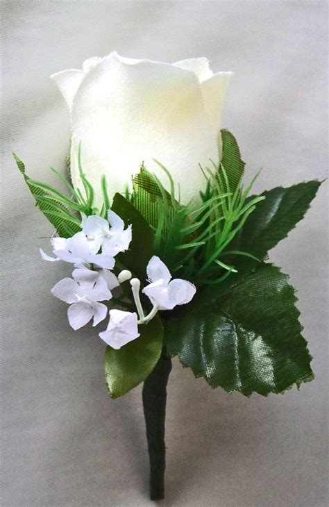 Mens Boutonniere Silk Flowers Ivory Rose Groomsmen Groom Wedding Corsages Bridal Accessories