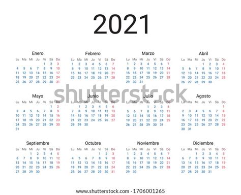 Calendario 2021 En Español Diseño Clásico Minimalista Y Sencillo