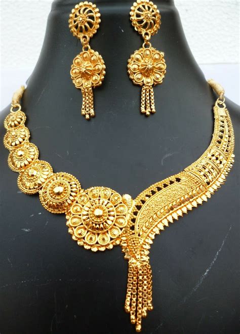 Indian 22k Gold Plated Wedding Necklace Earrings Jewelry Variations Set