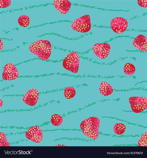 Red Strawberries Seamless Pattern On Teal Vector Image