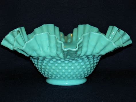 1950s Turquoise Fenton Hobnail Milk Glass Bowl Large Pastel Aqua Blue