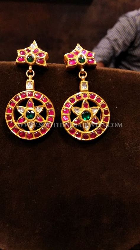 22k Gold Kemp Ruby Earrings Model South India Jewels