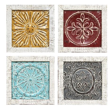 Stratton Home Decor Embossed Metalwood 4 Piece Accent
