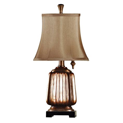 Antique Copper Mini Accent Table Lamp Brown Softback Fabric Shade