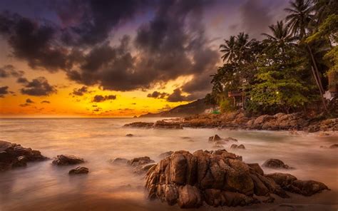 Download Wallpapers Thailand Phuket Ocean Sunset Coast Beach For