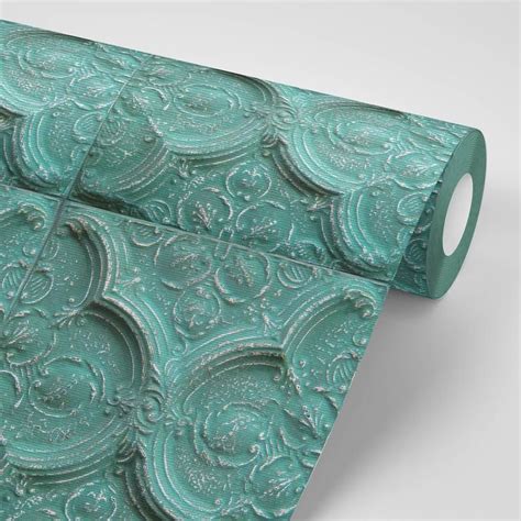 Faux Teal Ceiling Tile Removeable Wallpaper Peel And Stick Etsy