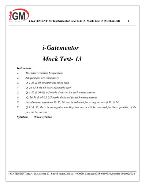 Download Igate Mechanics Mock Test 13 Pdf Online 2022